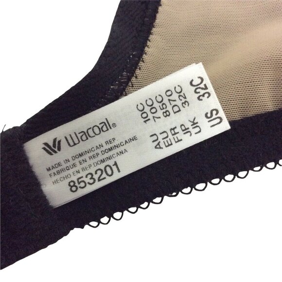Wacoal Lace Finesse T-Shirt Bra 32C Black Underwire Lightly Padded Full Coverage - Picture 6 of 7